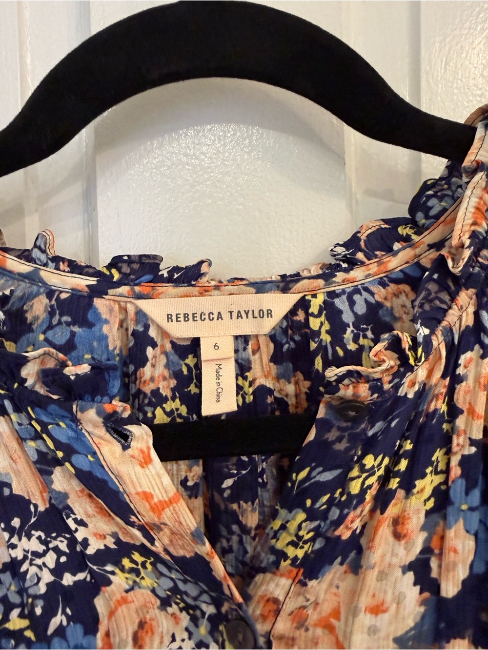 Rebecca Taylor Navy Floral 100% Silk Short Sleeve Dress - Picture 4 of 7